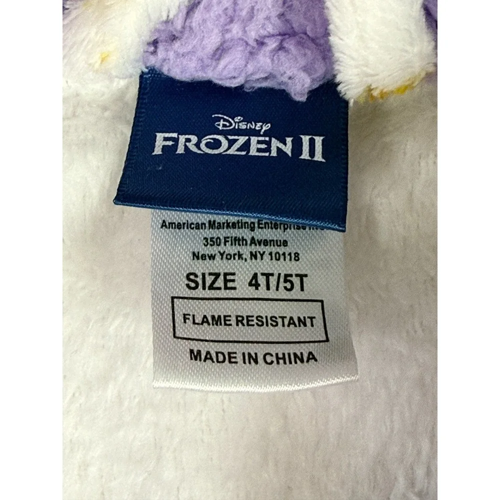 Disney Frozen II Girls 4T 5T Plush Fleece Bathrobe Purple Elsa Anna‎ Belted Robe